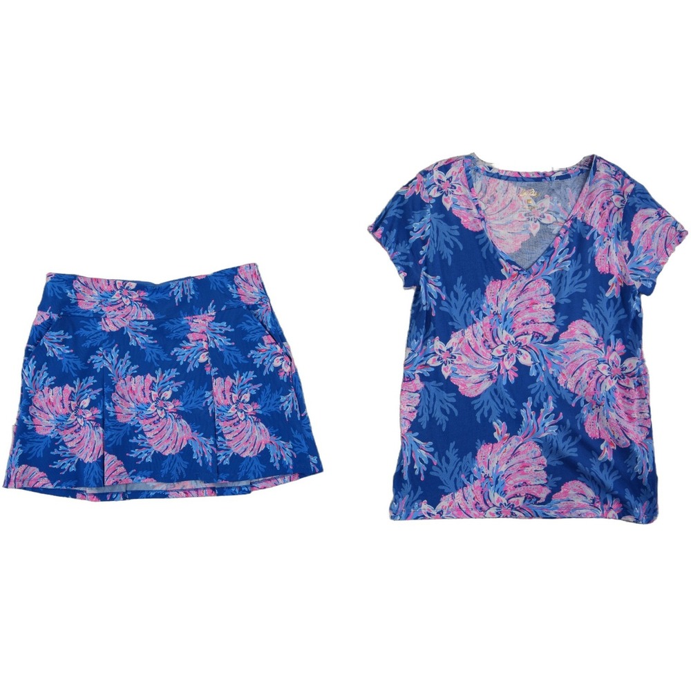 Lilly Pulitzer Luxletic Skort Top Set Women's Size Medium 8 Blue Pink Golf